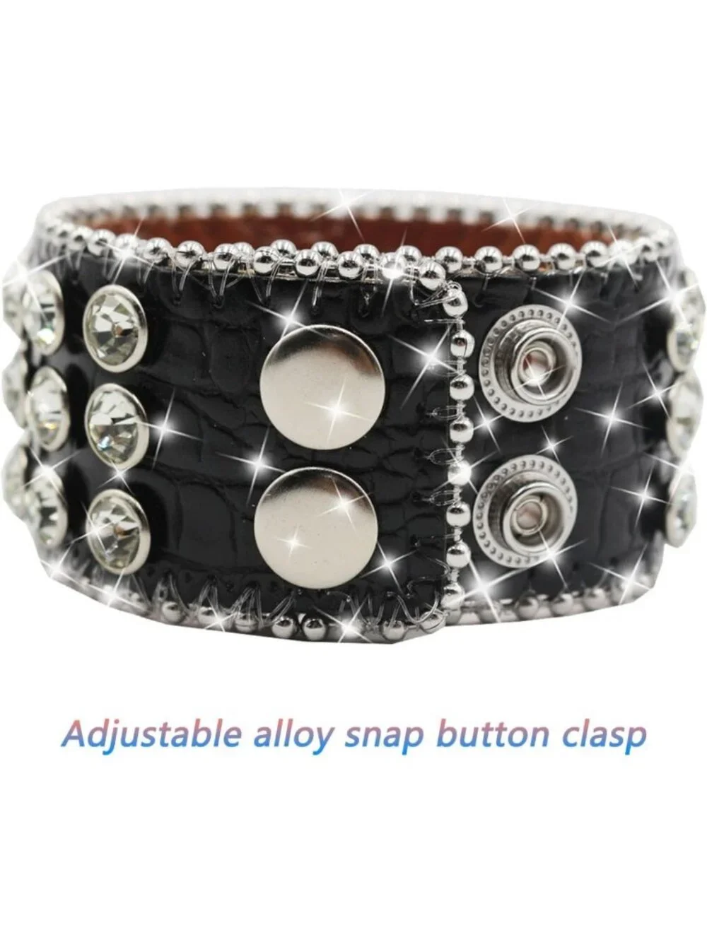 Rhinestone Studded Leather Bracelet for Men & Women | Adjustable Y2K Cross Skull